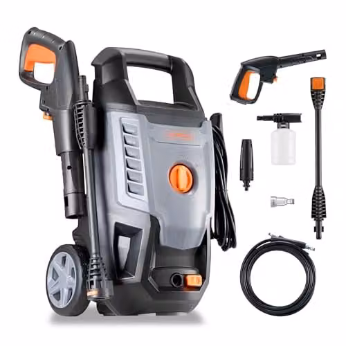 VonHaus 1600W Pressure Washer with 130 Bar Max Water Pressure and 6.5L Max Water Flow Per Min in Black, Grey and Orange