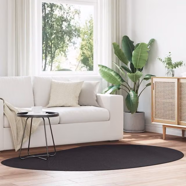 Berkfield Home Oval Area Rug in Black, Polyester and Wool, Non-Slip and Easy Care, W: 140 cm x D: 200 cm