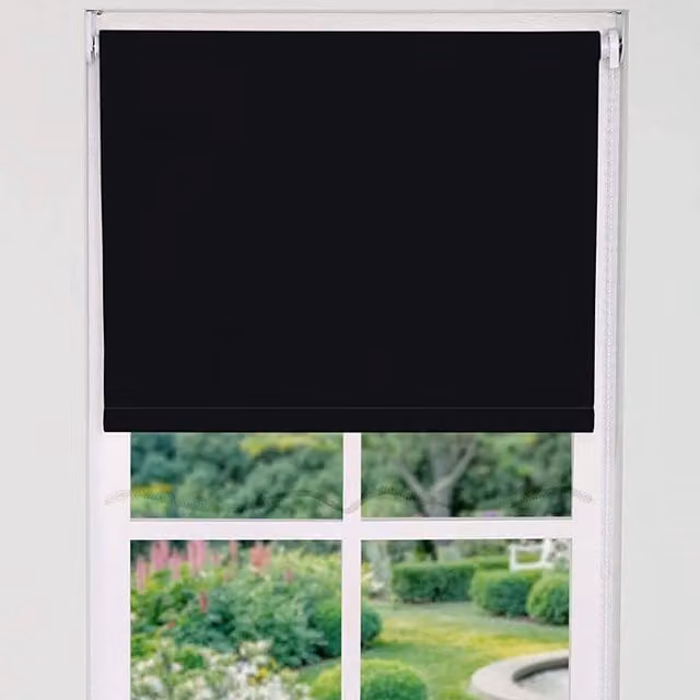NewEdgeBlinds Trimmable Thermal Blackout Roller Blinds, Black, Width: 115 cm