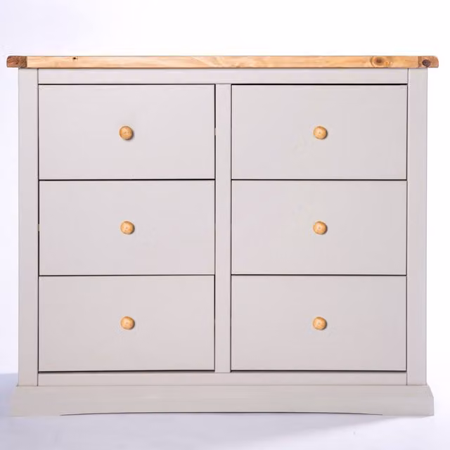 Cabinet Bits Loreo 6 Drawer Chest of Drawers in Light Grey with Wood Knobs