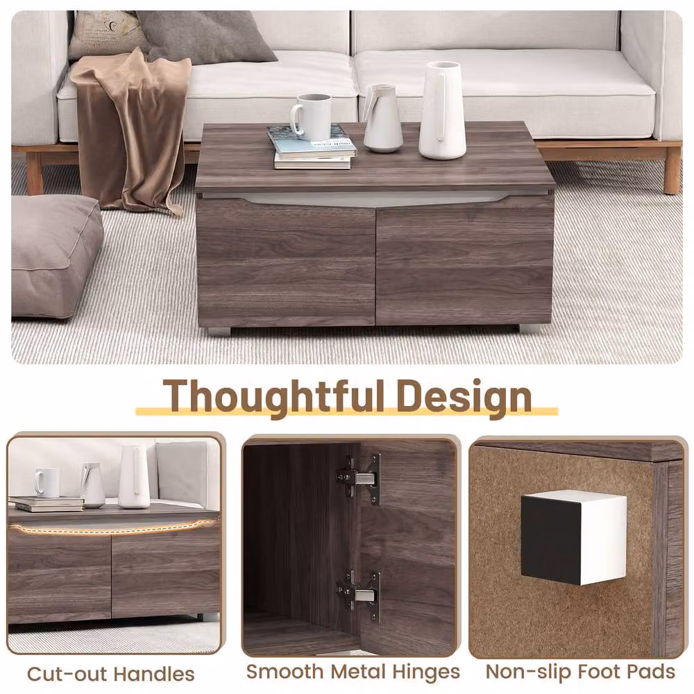 Gymax Dark Brown Coffee Table with 4-Door Cabinet and 2-Way Opening – 2