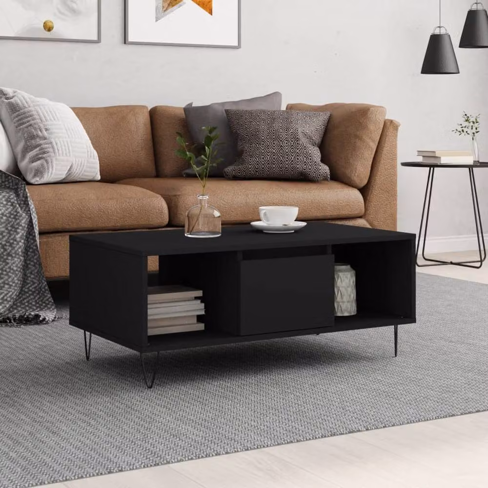 Berkfield Home Modern Black Rectangular Coffee Table, W: 90 cm, D: 50 cm, H: 36.5 cm – 2