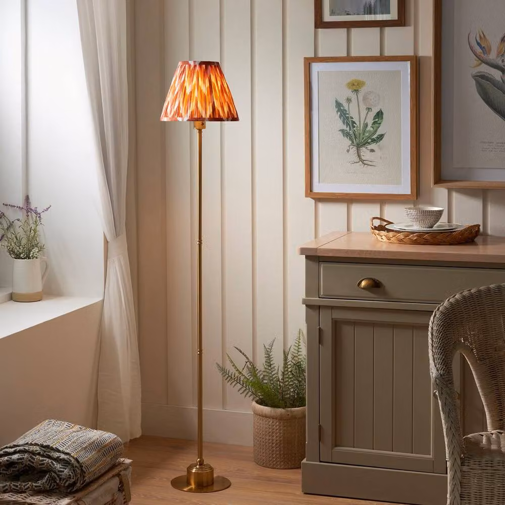 Netlighting Burley Rechargeable LED Floor Lamp with Orange Fabric Zigzag Shade and Gold/Brass Metal Base – 2