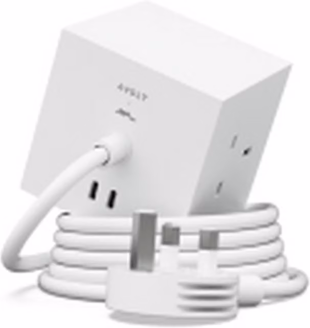 Avolt Square 1 Power Extension Lead with USB-C, Opal White
