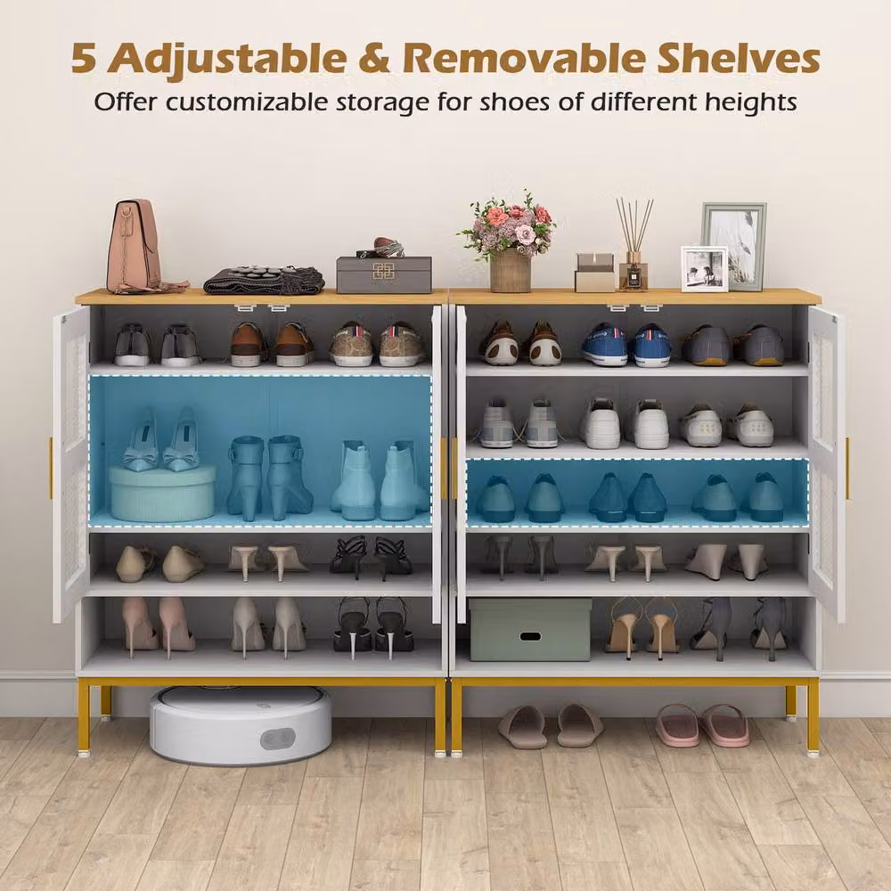 Costway Modern 5-Tier Wooden Shoe Cabinet with Glass Doors in White – 4