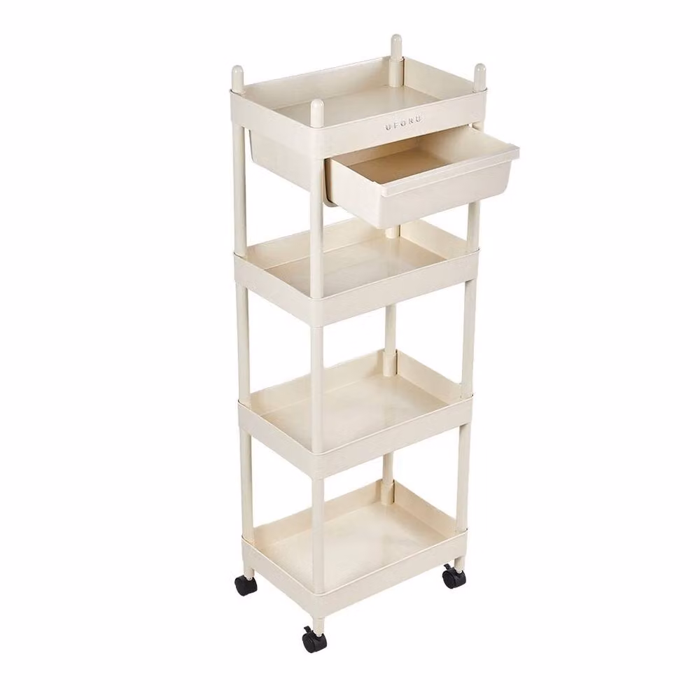 EONLION 4 Tier Storage Trolley Cart with Baskets on Wheels in Beige – 3