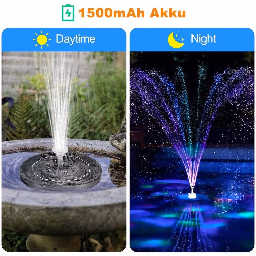 EONLION Solar Powered Round Water Fountain in Black, Diameter: 100 cm – 4