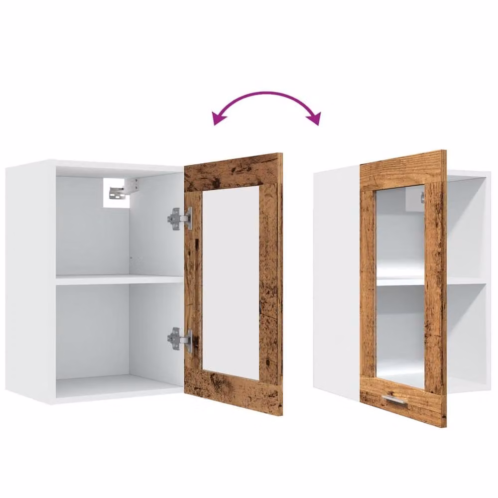 Berkfield Home Lyon Hanging Glass Cabinet in Old Wood Brown, W/D/H: 40 x 31 x 60 cm – 3