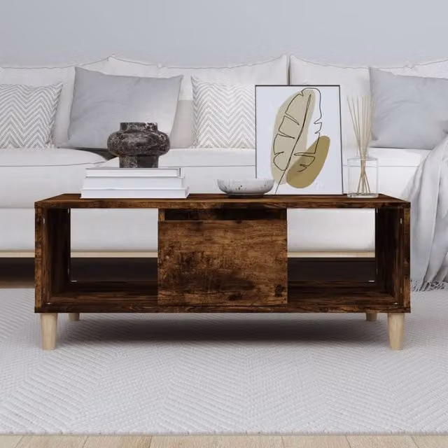 Berkfield Home Decorative Coffee Table in Smoked Oak Brown, W/D/H: 90 x 50 x 36.5 cm