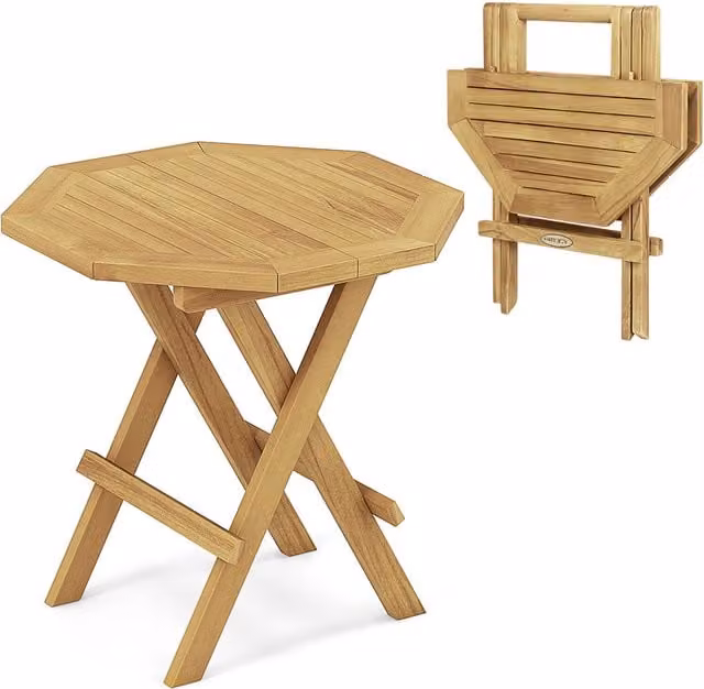 Costway Rustic Teak Wood Patio Folding Side Table in Natural Brown