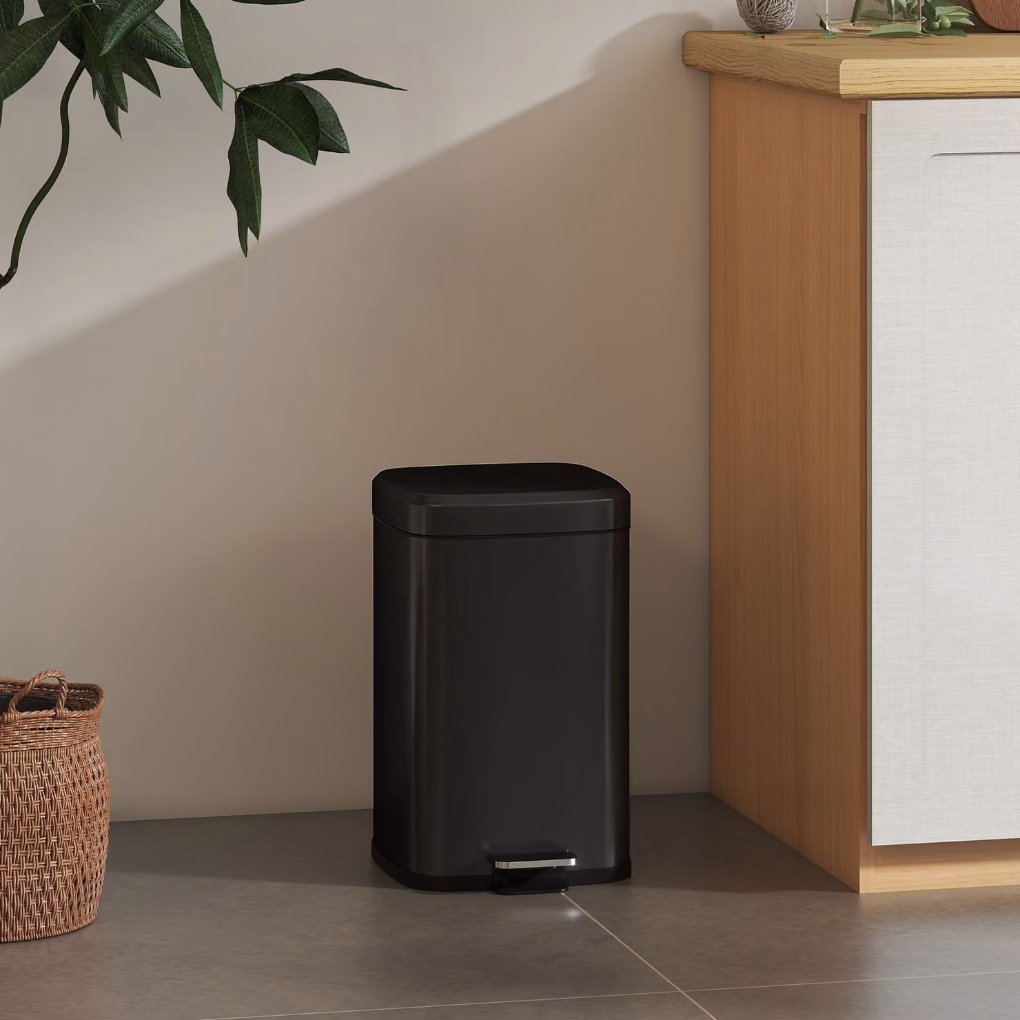 HOMCOM 20L Modern Boxy Metal Kitchen Pedal Bin with Soft-Close Lid and Removable Inner Bucket, Black – 2