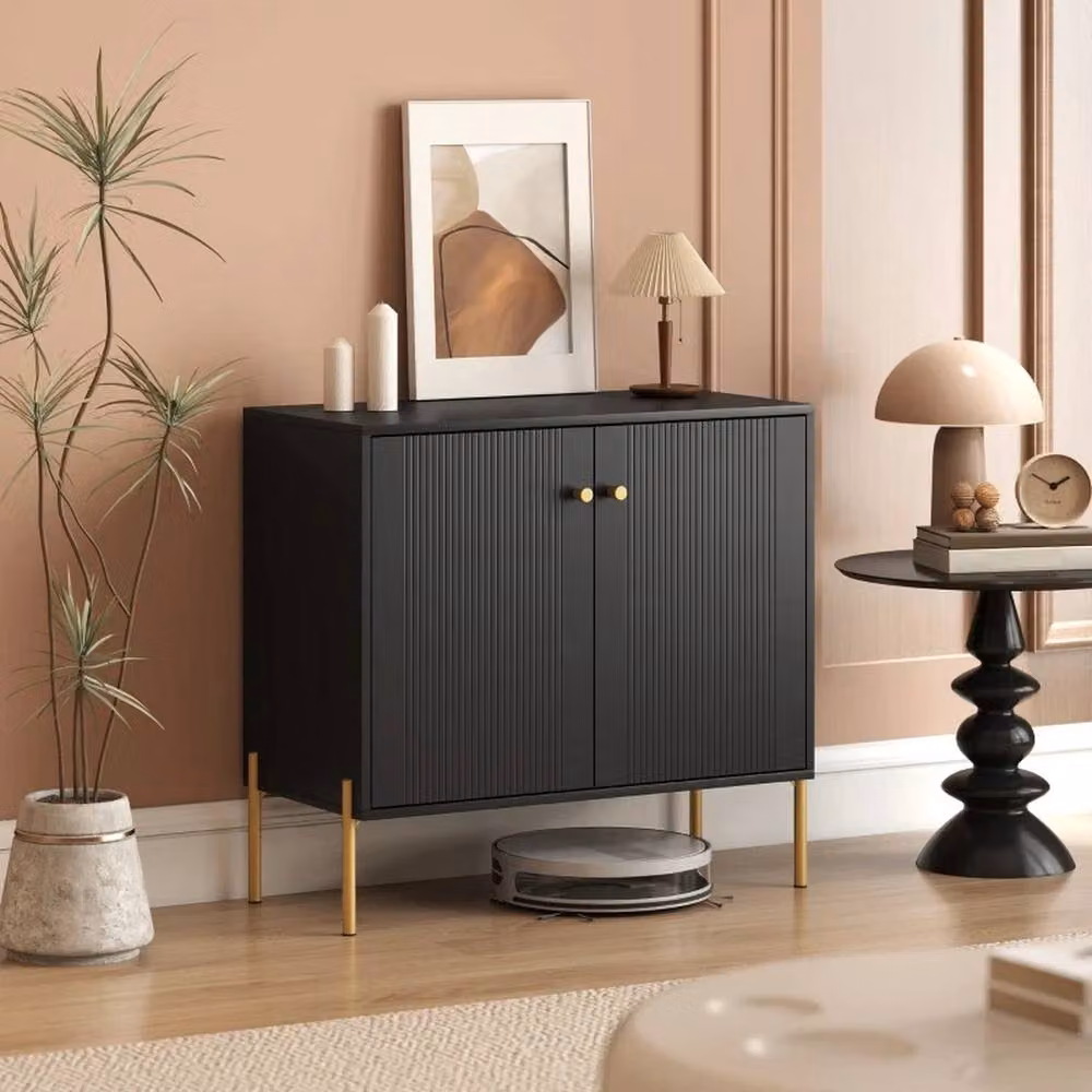 Nordara Black Fluted Sideboard with Gold Handles and Steel Legs – 6