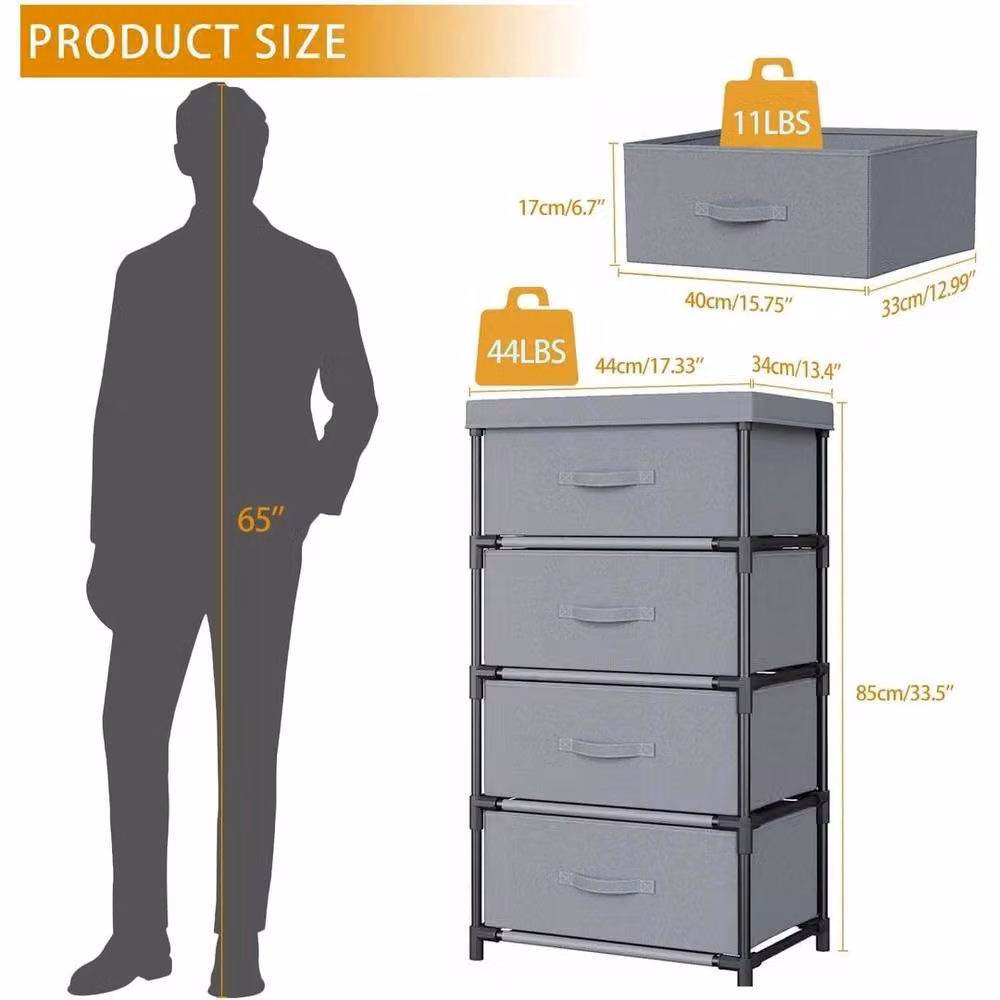 VOGREX Grey 4-Drawer Fabric Storage Chest with Steel Frame – 2