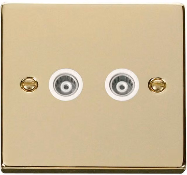 SE HOME Polished Brass Twin Isolated Coaxial Socket with White Plate