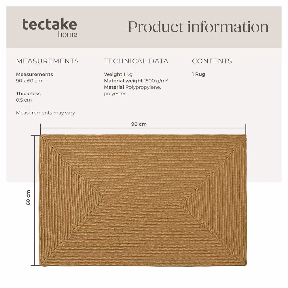 tectake Rug Raya Boho Braided Rectangular Rug in Brown and Beige, W: 60 cm, L: 90 cm – 3