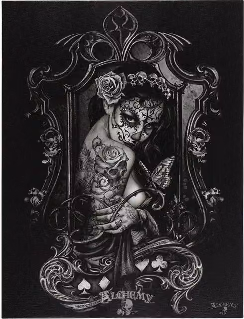 Alchemy Gothic Widow's Weeds Black Canvas Wall Art, W: 19 cm, H: 25 cm