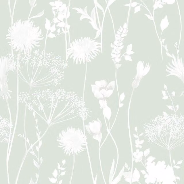 Catherine Lansfield Meadowsweet Floral Botanical Wallpaper in Green