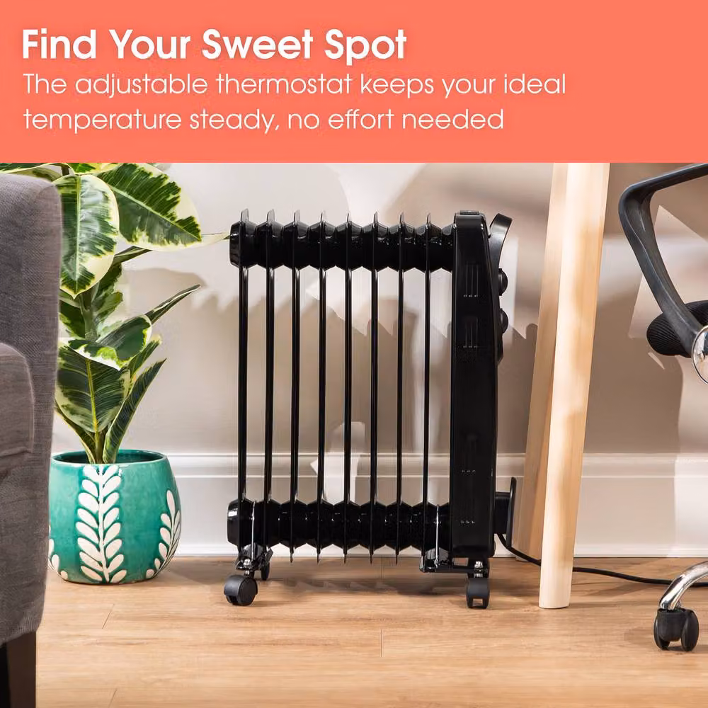 Abode 2000W 9 Fin Oil Filled Radiator Portable Electric Heater in Black – 4