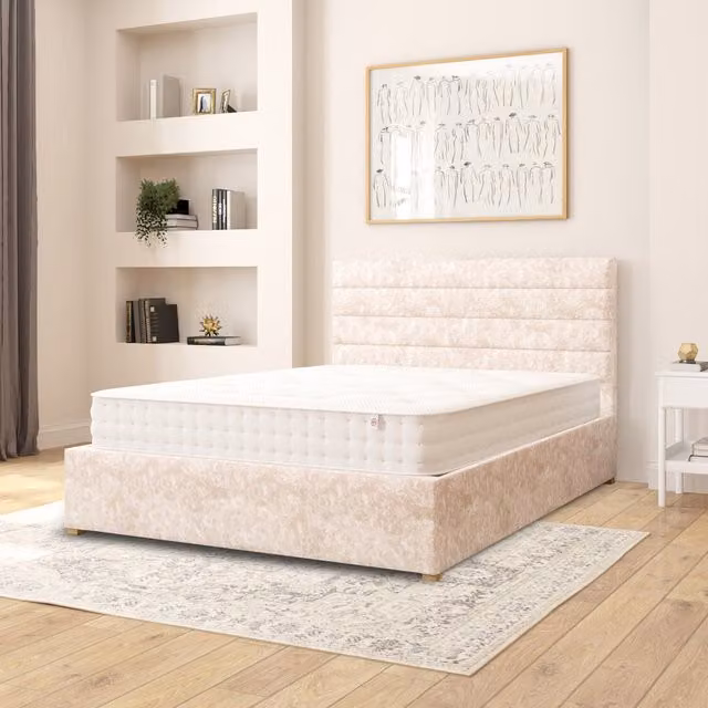 Aspire Kelly Upholstered Velvet Ottoman Storage Bed in Pearl, W/D/H: 180 x 200 cm