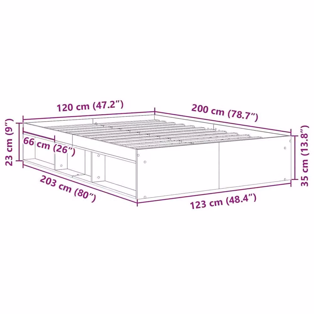 Berkfield Home Artisan Oak Small Double Bed Frame in Brown, W/D/H: 120 x 200 cm – 3