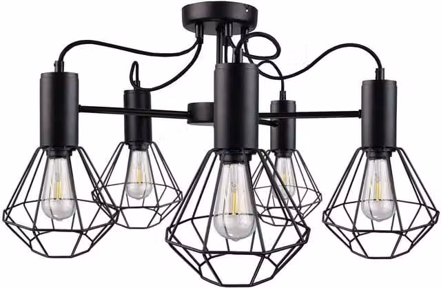 Netlighting Lars Multi Arm Semi Flush Ceiling Light, Black, Diameter: 60 cm, 5x E27