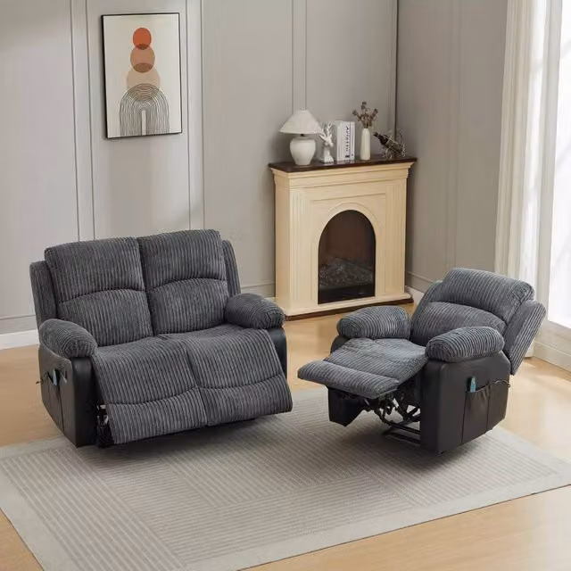 FURNITURE ONE Manual Recliner Electric Massage Sofa Set with 8 Point Vibration in Grey