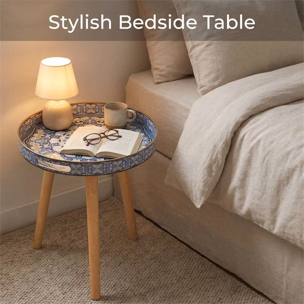 Nordara Bohemian Modern Round Blue Wood Side Table, Diameter: 100 cm, Height: 38 cm – 5