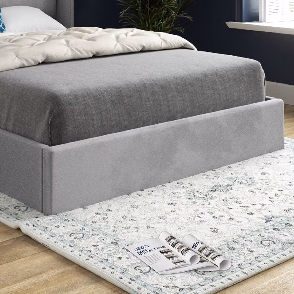 KDMD Shireshead Winged Upholstered Designer Bed Frame in Grey Soft Velvet, Super King Size (200 x 200 cm) – 5
