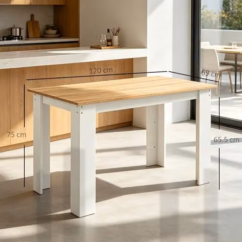 HOMCOM Modern Rectangular Dining Table for 4 to 6 People, White and Beige, W/D/H: 120 x 69 x 75 cm – 3