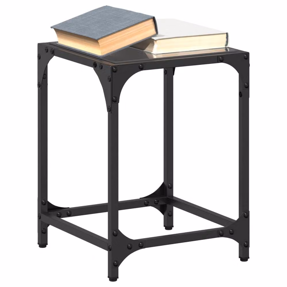Berkfield Home Modern Square Coffee Table Set with Black Glossy Glass Top and Steel Frame, W/D/H: 30 x 30 x 40 cm, 2 Pieces – 2