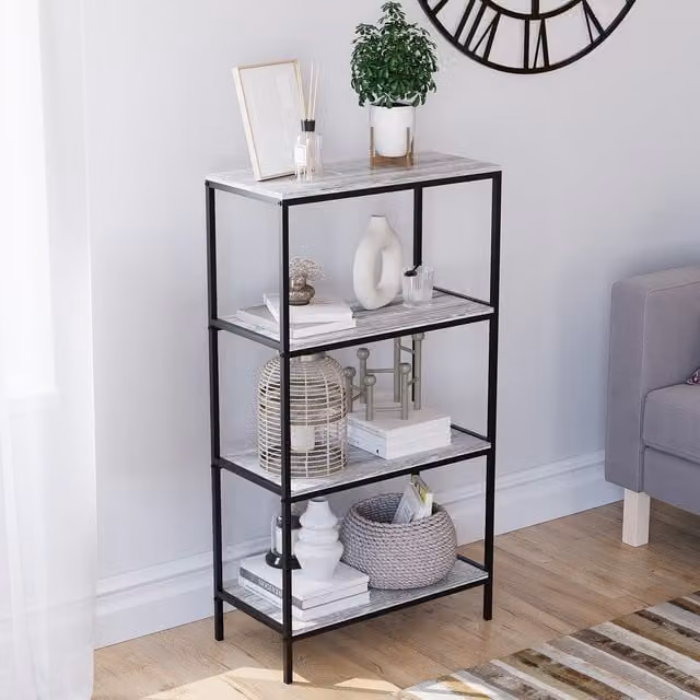 Vida Designs Brooklyn 4 Tier Industrial Bookcase in Grey and Black