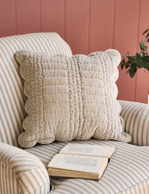 Laura Ashley Classic Square Velvet Scalloped Cushion in Light Grey