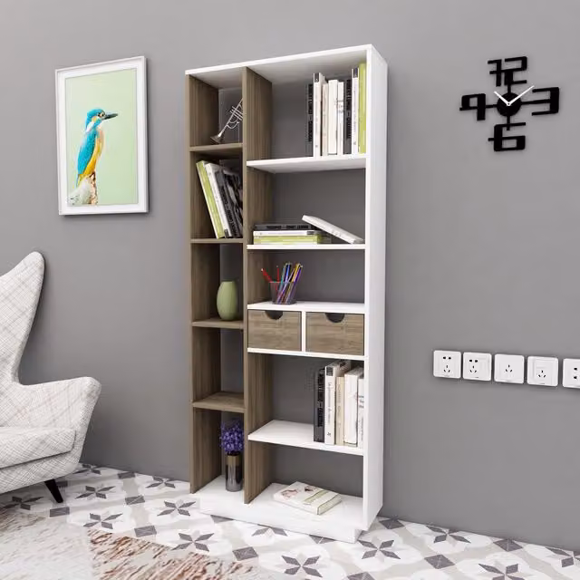 Destina Home LTD Revna Modern Bookcase with Drawers and Shelves in White and Orange