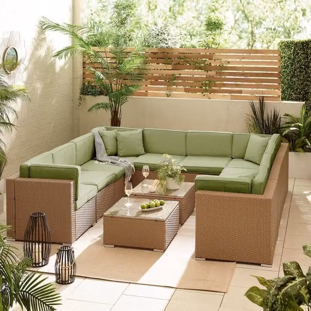 FurnitureboxUK Orlando 10 Seater Rattan Garden Sofa Set in Green