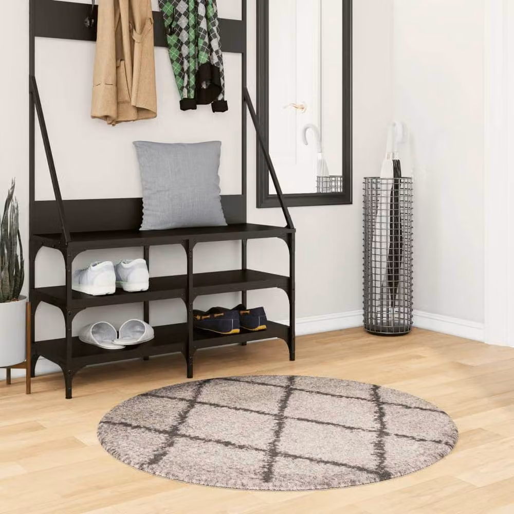 Berkfield Home PAMPLONA Round Shaggy Rug, High Pile Modern Design in Beige and Anthracite, Diameter: 100 cm – 2