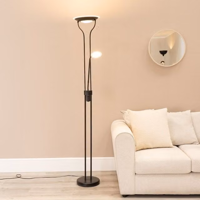 ValueLights Beata Integrated LED Black Floor Lamp with Dimmable Uplight and Adjustable Task Reading Light