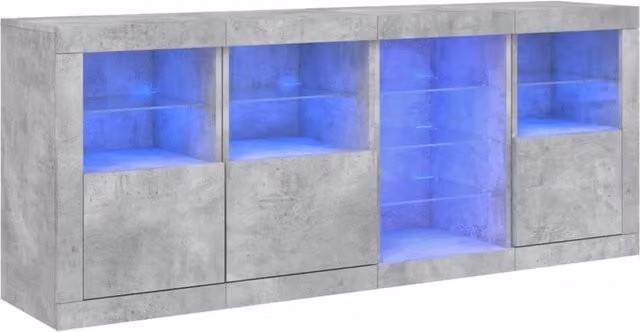 Berkfield Home Modern Sideboard with Integrated LED Lights in Matt Concrete Grey, W/D/H: 164 x 37 x 67 cm – 1