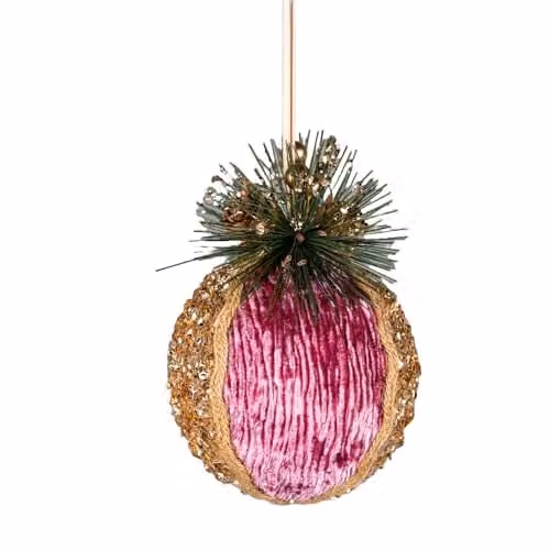 Shatchi Pink and Gold Glitter Bauble Christmas Hanging Decoration, Diameter: 11.5 cm – 1