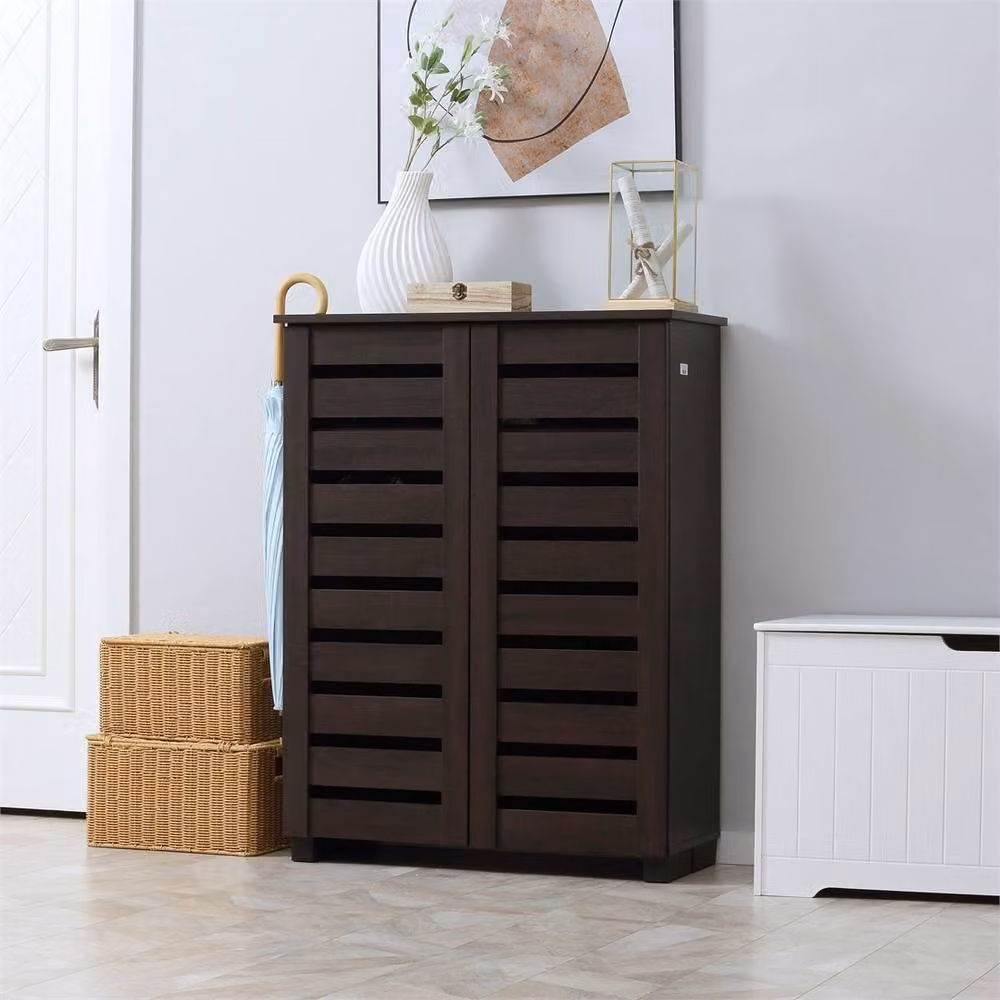 Nordara 5 Tier Shoe Cabinet with Slatted Hinged Doors in Brown, W: 100 cm, D: 60 cm, H: 98 cm – 3