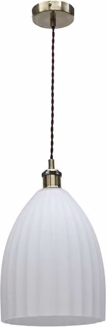 First Choice Lighting Hayes Antique Brass and White Fluted Glass Cylinder Pendant Light