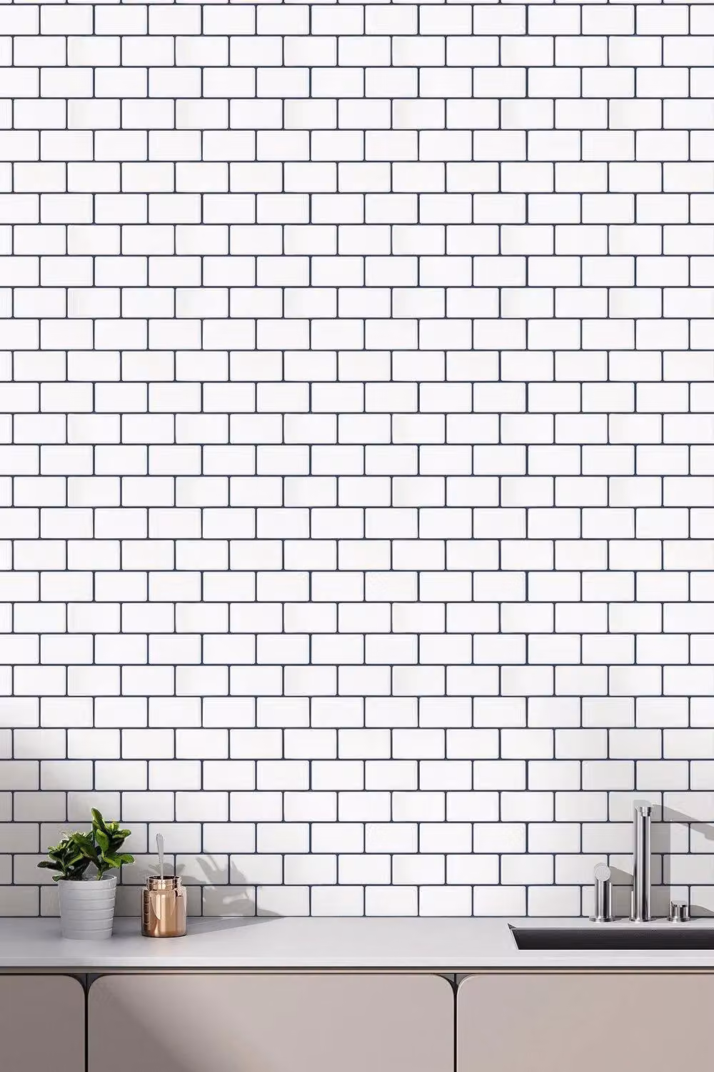 H&O Direct 10-Piece White Tile-Look Waterproof Heat Resistant Rectangular Adhesive Wall Stickers with Navy Blue Frame – 2