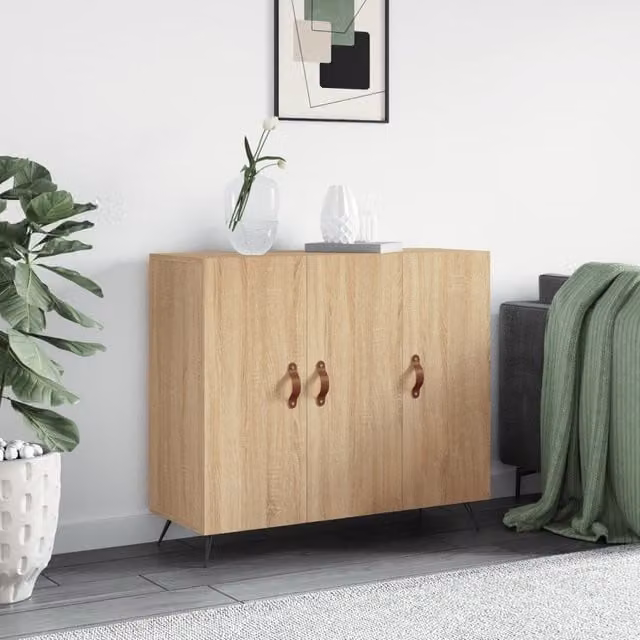 Berkfield Home Sonoma Oak Sideboard in Brown, W/D/H: 90 x 34 x 80 cm