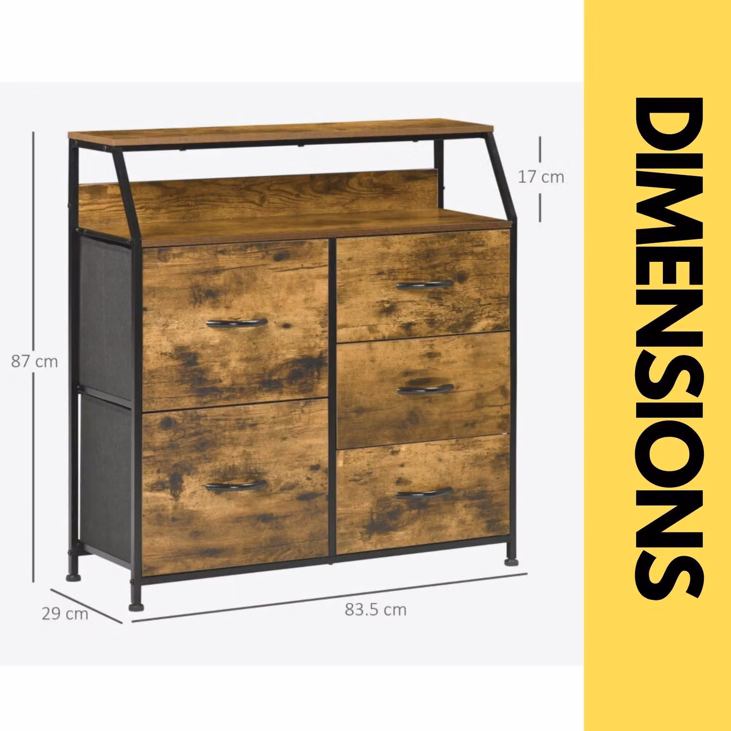 Pirlo Plush Industrial Rustic Brown Chest with 5 Fabric Drawers – 2