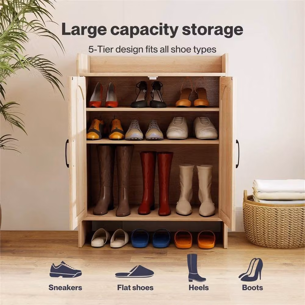 Nordara 5-Layer Rattan Shoe Cabinet with Adjustable Internal Shelves in Beige – 3