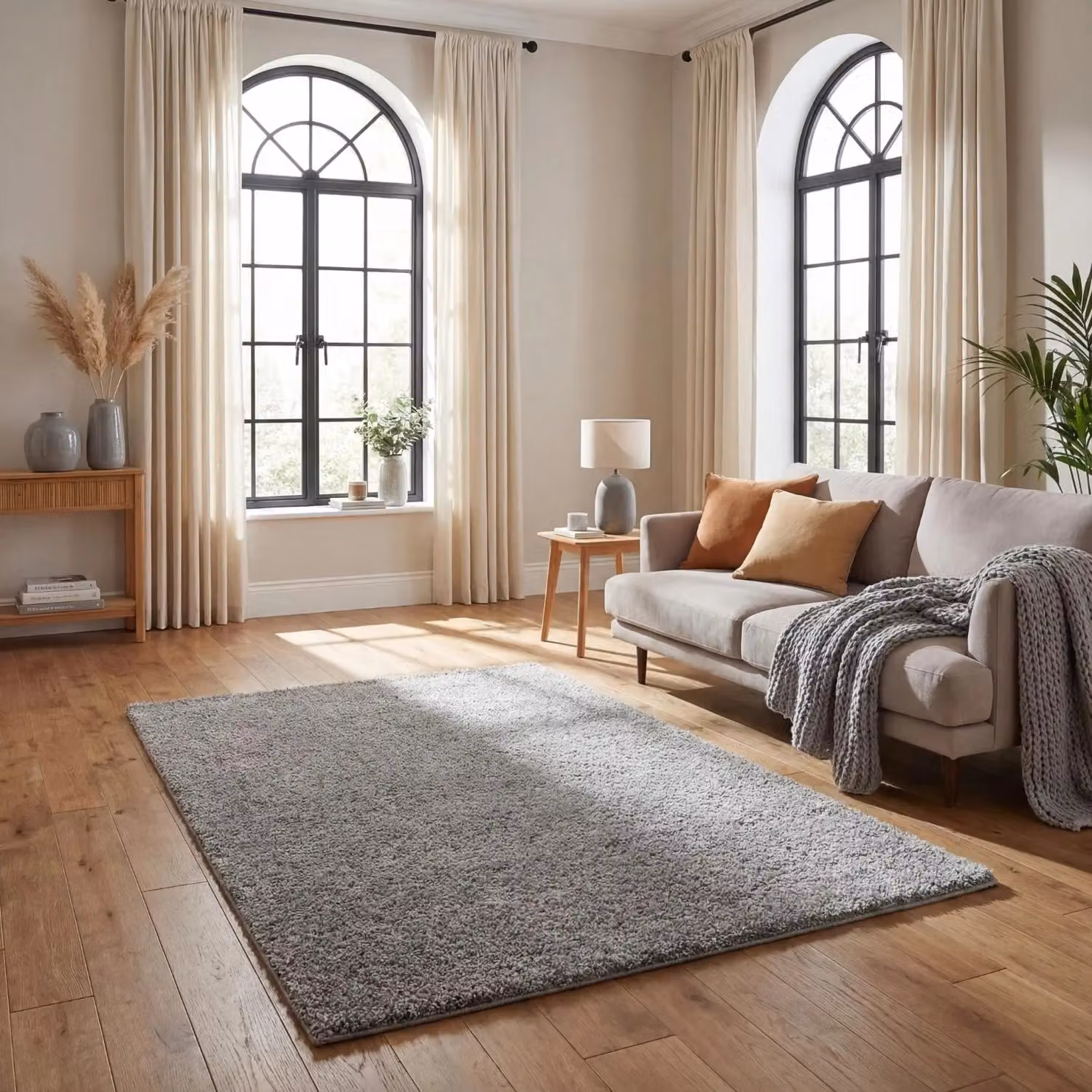 THE RUGS Grey Plain Shaggy Soft High Pile Rectangular Rug, W/D: 60 x 110 cm – 4
