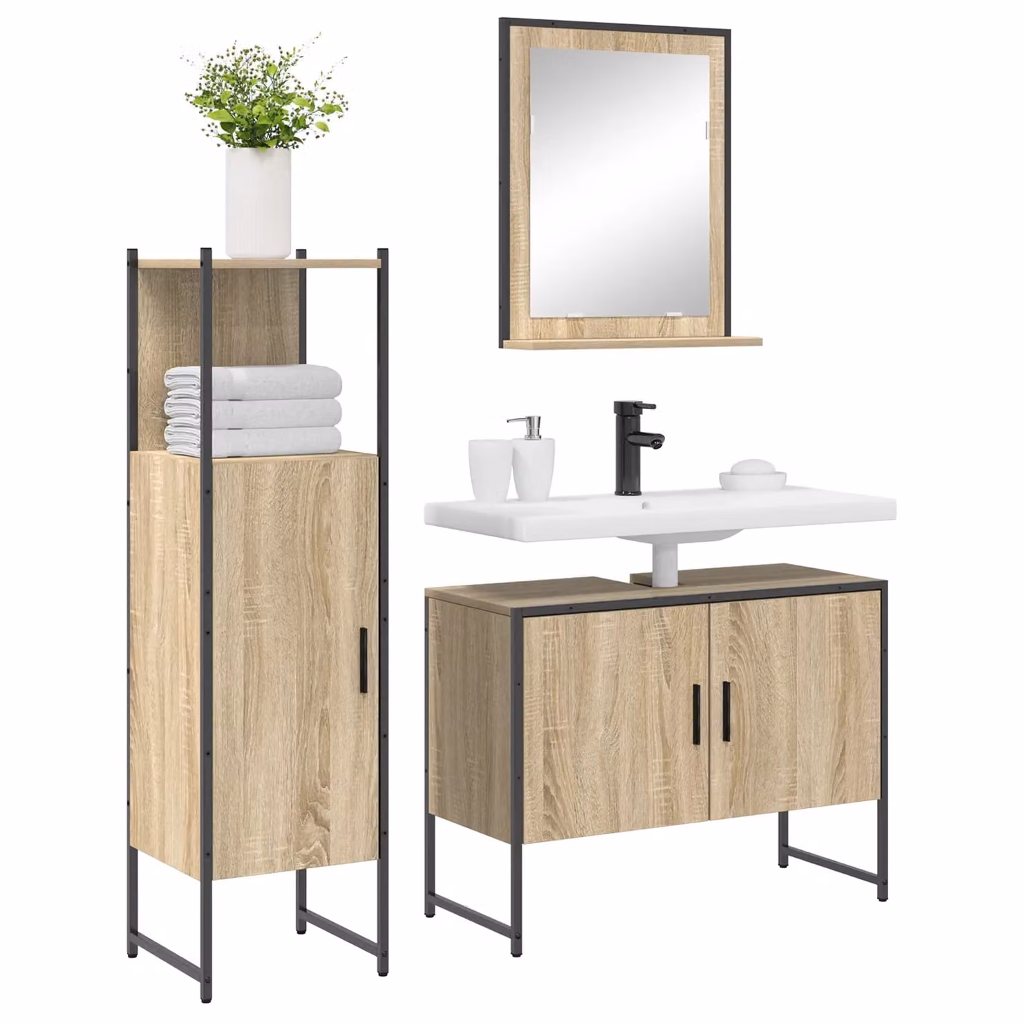 Berkfield Home 3 Piece Modern Bathroom Furniture Set in Brown Sonoma Oak Engineered Wood – 2