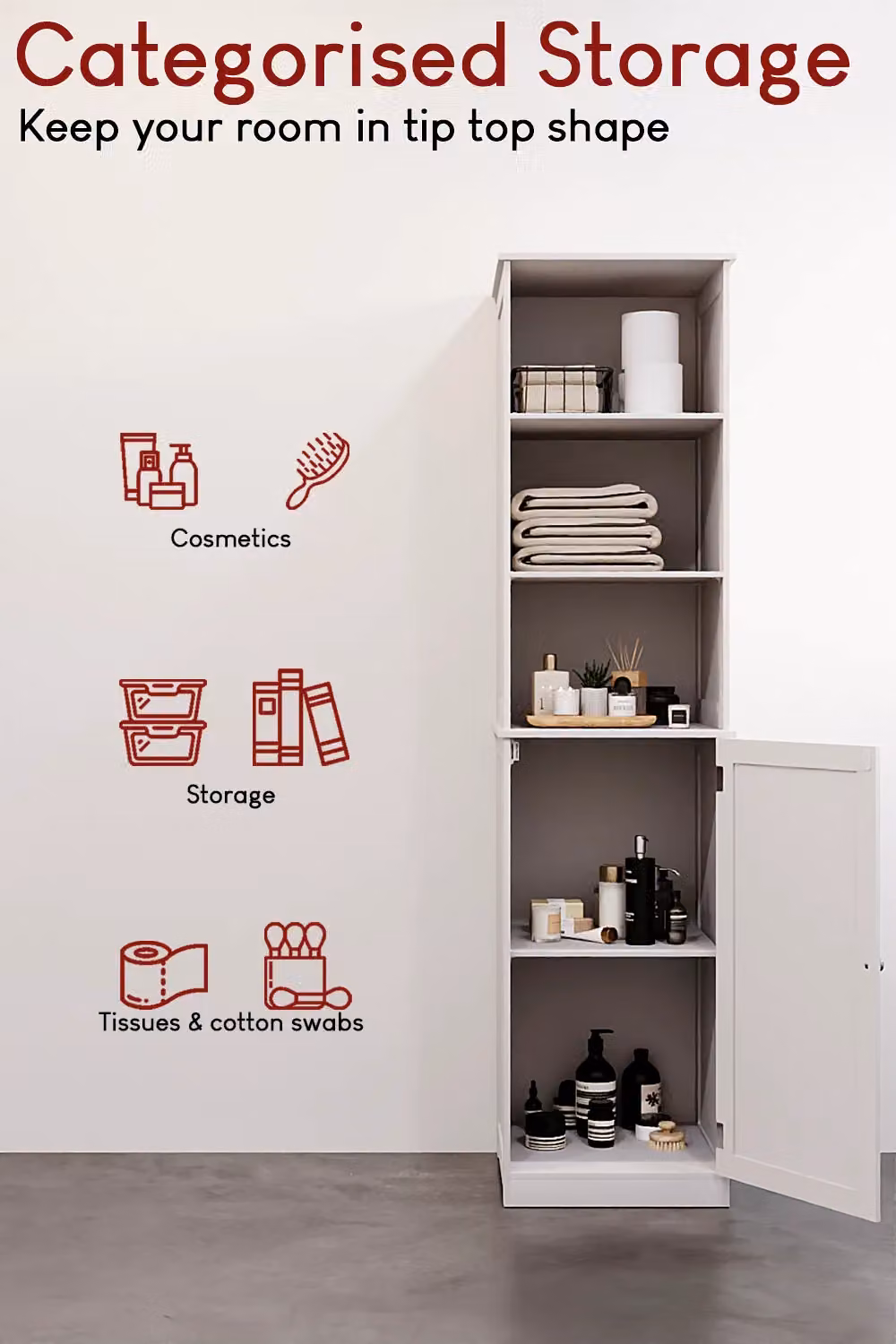 Home Discount Bath Vida Priano Tall Bathroom Storage Cabinet in White, H 160 cm x W 40 cm x D 38 cm – 3
