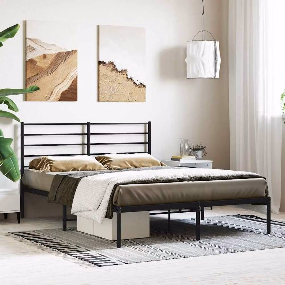 Berkfield Home Metal Bed Frame with Headboard, Black, W: 140 cm, L: 190 cm – 2