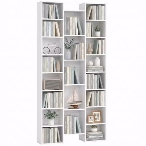 HOMCOM 21 Cube Tall Bookcase in White with 10 Adjustable Shelves, H 181 x W 89.5 x D 23.5 cm – 1