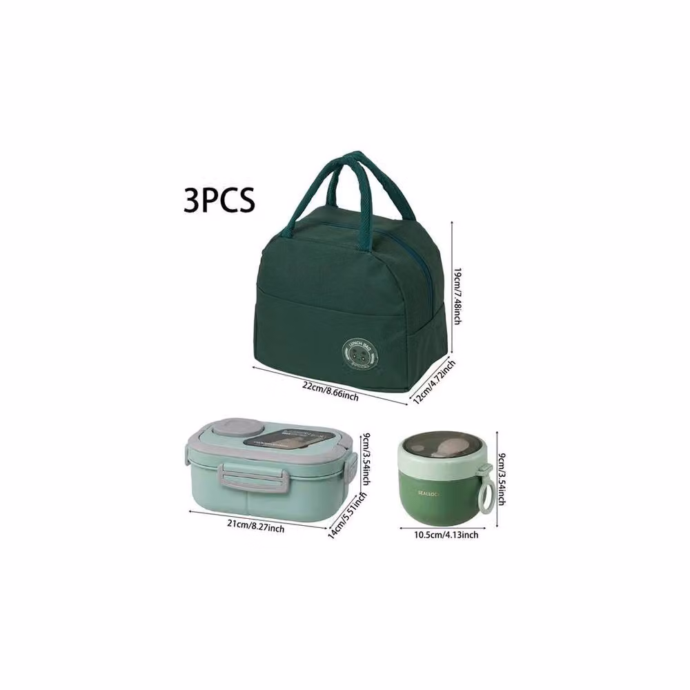 Spetlek Green 1200ml Bento Lunch Box Set with 3 Compartments, Soup Container, Cutlery and Insulation – 2
